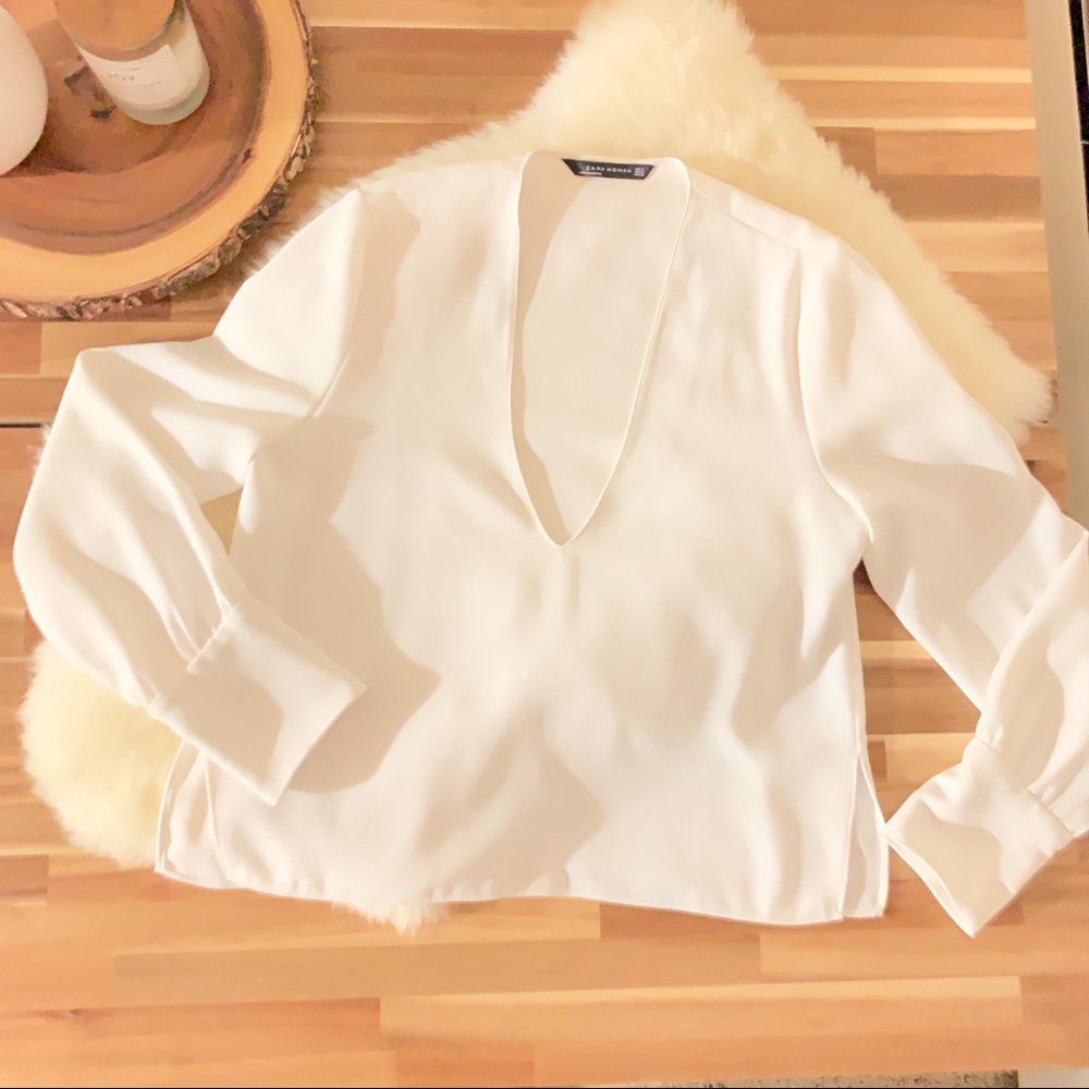 COPY - Zara Woman Plunging Neckline white blouse